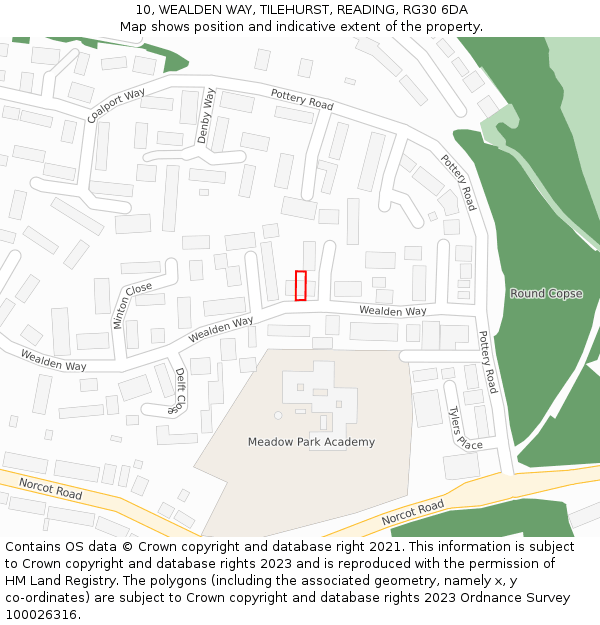 10, WEALDEN WAY, TILEHURST, READING, RG30 6DA: Location map and indicative extent of plot