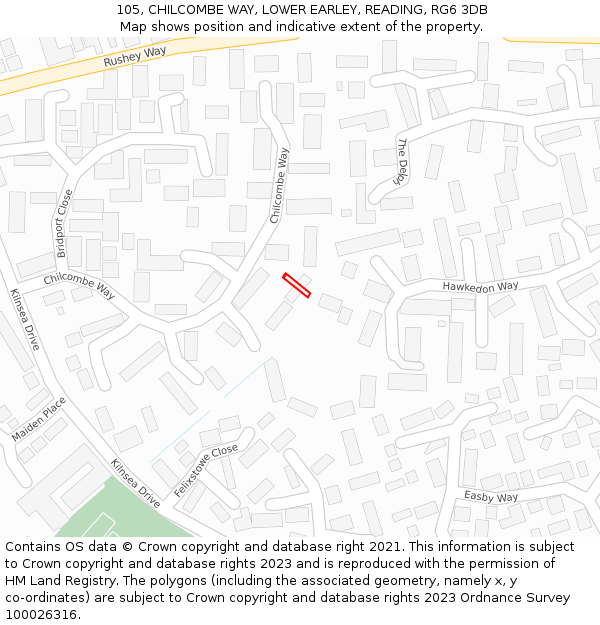 105, CHILCOMBE WAY, LOWER EARLEY, READING, RG6 3DB: Location map and indicative extent of plot