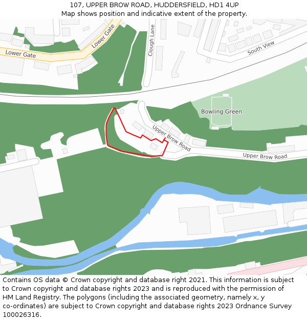 107, UPPER BROW ROAD, HUDDERSFIELD, HD1 4UP: Location map and indicative extent of plot
