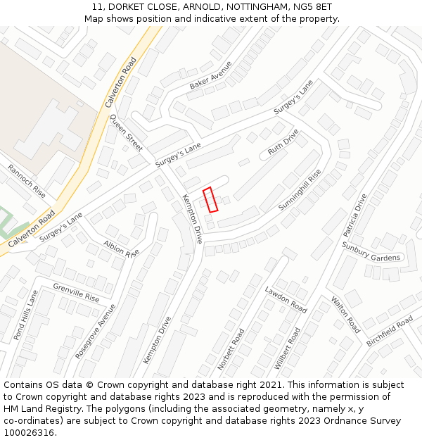 11, DORKET CLOSE, ARNOLD, NOTTINGHAM, NG5 8ET: Location map and indicative extent of plot