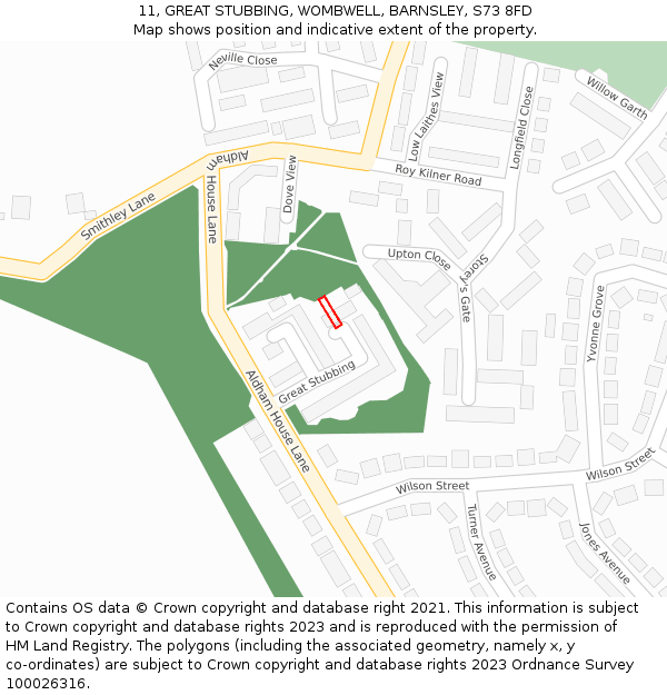 11, GREAT STUBBING, WOMBWELL, BARNSLEY, S73 8FD: Location map and indicative extent of plot