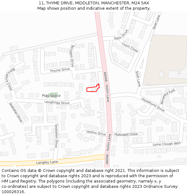 11, THYME DRIVE, MIDDLETON, MANCHESTER, M24 5AX: Location map and indicative extent of plot