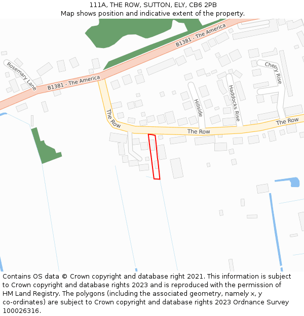 111A, THE ROW, SUTTON, ELY, CB6 2PB: Location map and indicative extent of plot
