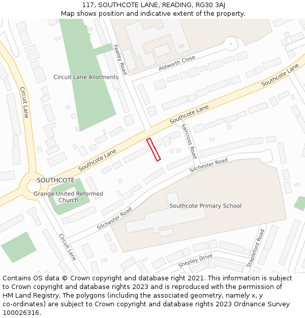 117, SOUTHCOTE LANE, READING, RG30 3AJ: Location map and indicative extent of plot