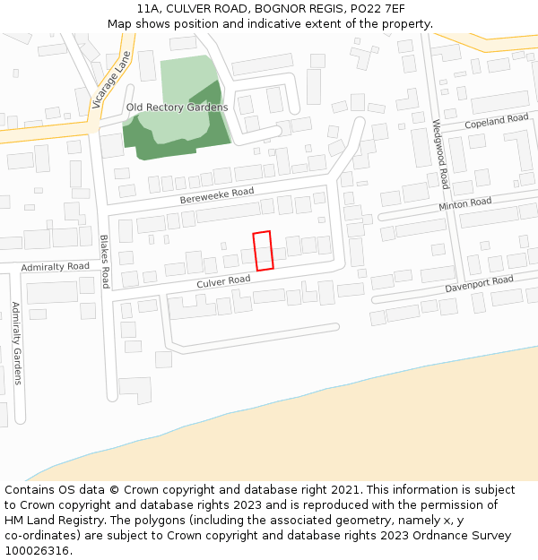 11A, CULVER ROAD, BOGNOR REGIS, PO22 7EF: Location map and indicative extent of plot