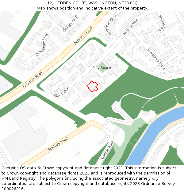 12, HEBDEN COURT, WASHINGTON, NE38 8FQ: Location map and indicative extent of plot