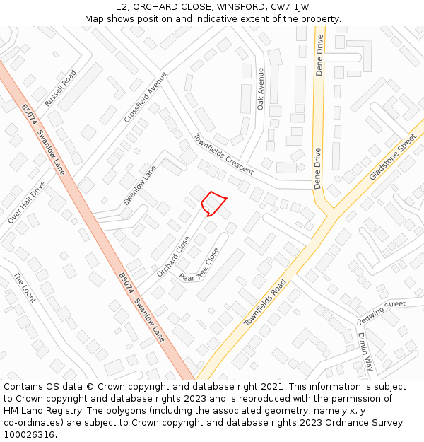 12, ORCHARD CLOSE, WINSFORD, CW7 1JW: Location map and indicative extent of plot