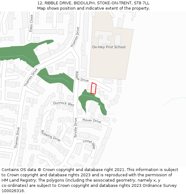 12, RIBBLE DRIVE, BIDDULPH, STOKE-ON-TRENT, ST8 7LL: Location map and indicative extent of plot