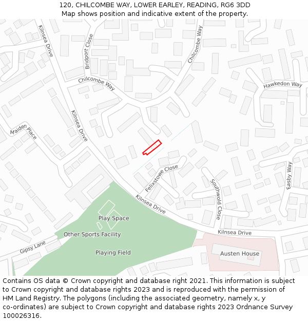 120, CHILCOMBE WAY, LOWER EARLEY, READING, RG6 3DD: Location map and indicative extent of plot