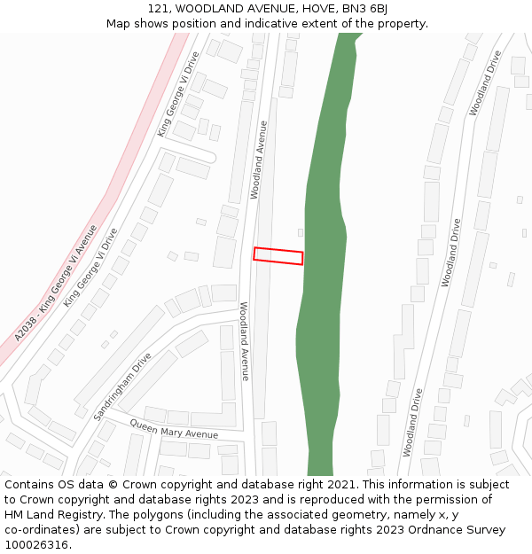 121, WOODLAND AVENUE, HOVE, BN3 6BJ: Location map and indicative extent of plot