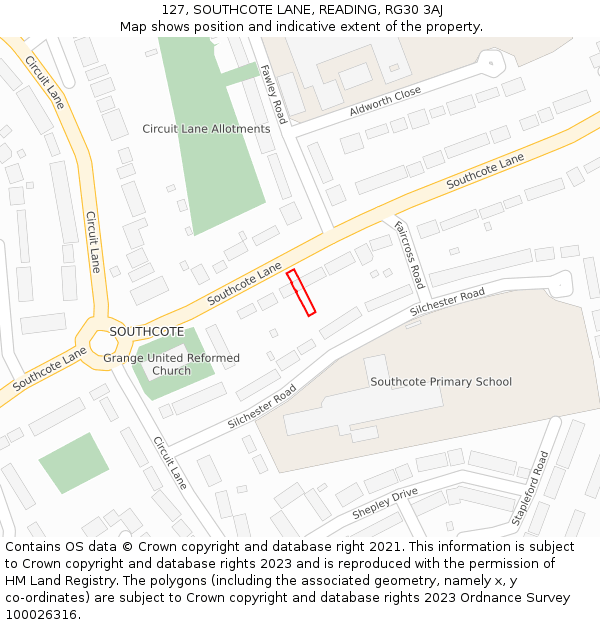 127, SOUTHCOTE LANE, READING, RG30 3AJ: Location map and indicative extent of plot