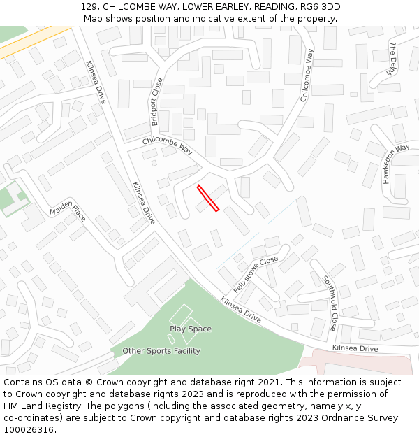 129, CHILCOMBE WAY, LOWER EARLEY, READING, RG6 3DD: Location map and indicative extent of plot
