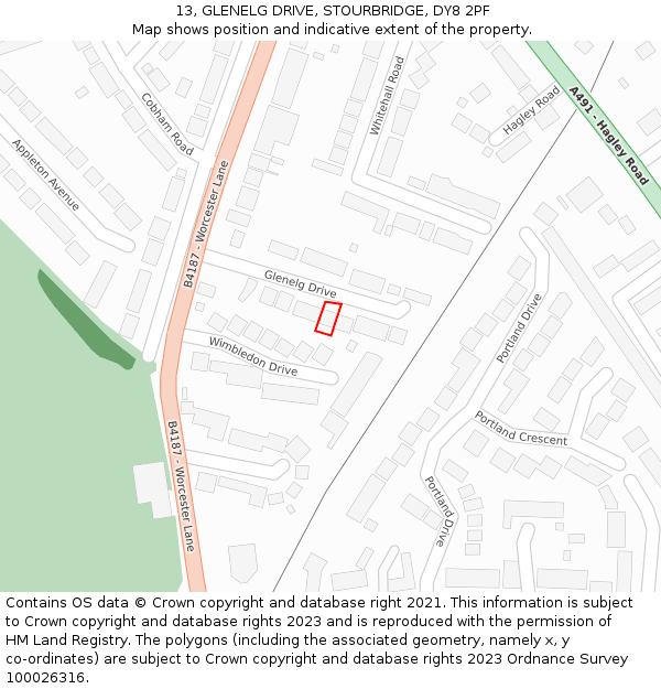 13, GLENELG DRIVE, STOURBRIDGE, DY8 2PF: Location map and indicative extent of plot