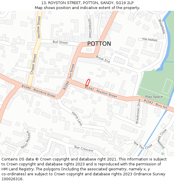 13, ROYSTON STREET, POTTON, SANDY, SG19 2LP: Location map and indicative extent of plot