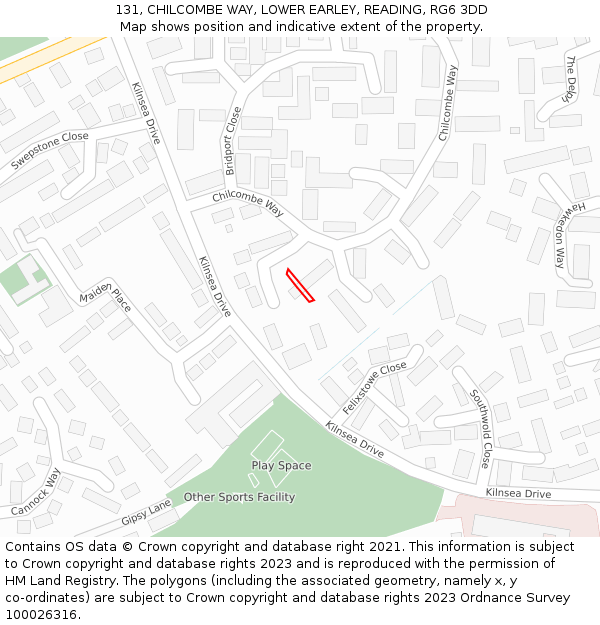 131, CHILCOMBE WAY, LOWER EARLEY, READING, RG6 3DD: Location map and indicative extent of plot