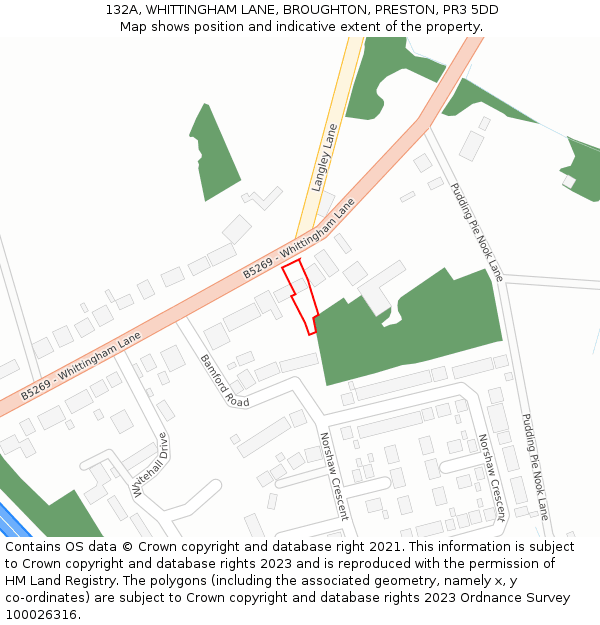 132A, WHITTINGHAM LANE, BROUGHTON, PRESTON, PR3 5DD: Location map and indicative extent of plot
