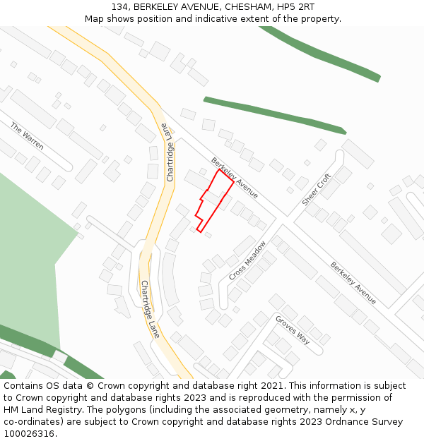 134, BERKELEY AVENUE, CHESHAM, HP5 2RT: Location map and indicative extent of plot