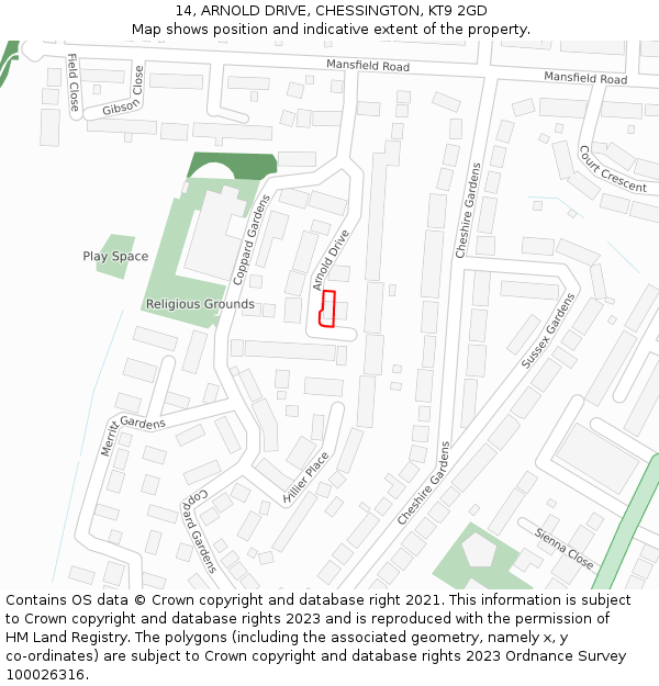 14, ARNOLD DRIVE, CHESSINGTON, KT9 2GD: Location map and indicative extent of plot