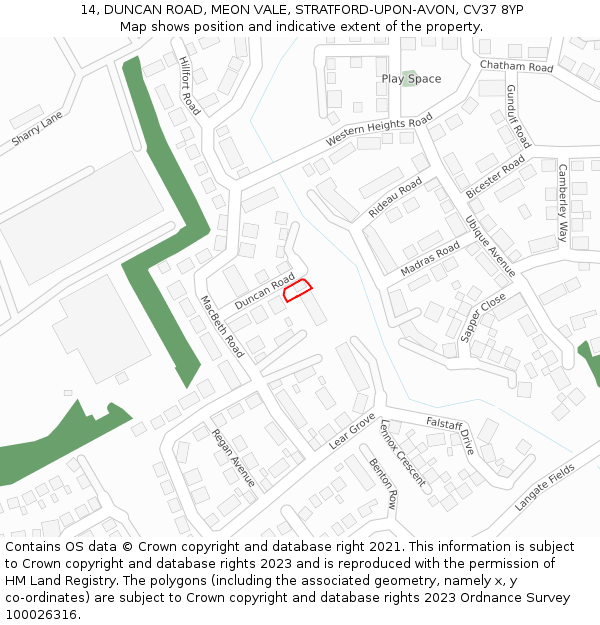 14, DUNCAN ROAD, MEON VALE, STRATFORD-UPON-AVON, CV37 8YP: Location map and indicative extent of plot
