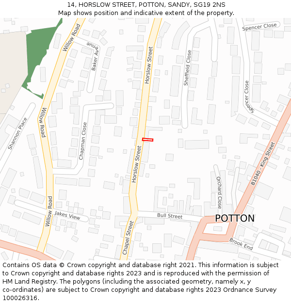 14, HORSLOW STREET, POTTON, SANDY, SG19 2NS: Location map and indicative extent of plot