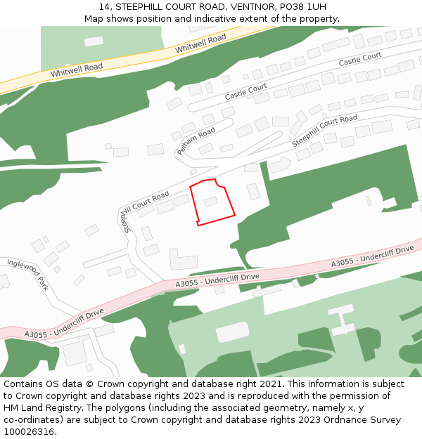 14, STEEPHILL COURT ROAD, VENTNOR, PO38 1UH: Location map and indicative extent of plot