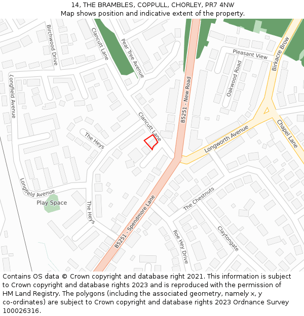 14, THE BRAMBLES, COPPULL, CHORLEY, PR7 4NW: Location map and indicative extent of plot