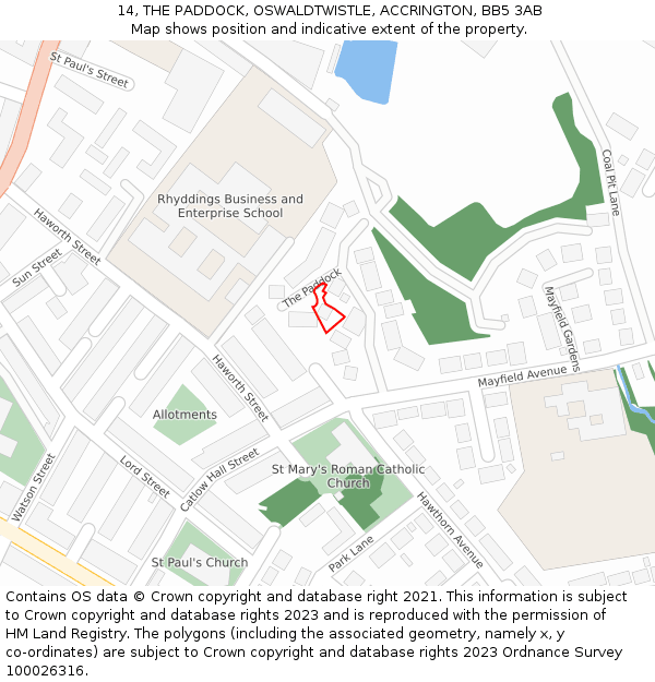14, THE PADDOCK, OSWALDTWISTLE, ACCRINGTON, BB5 3AB: Location map and indicative extent of plot