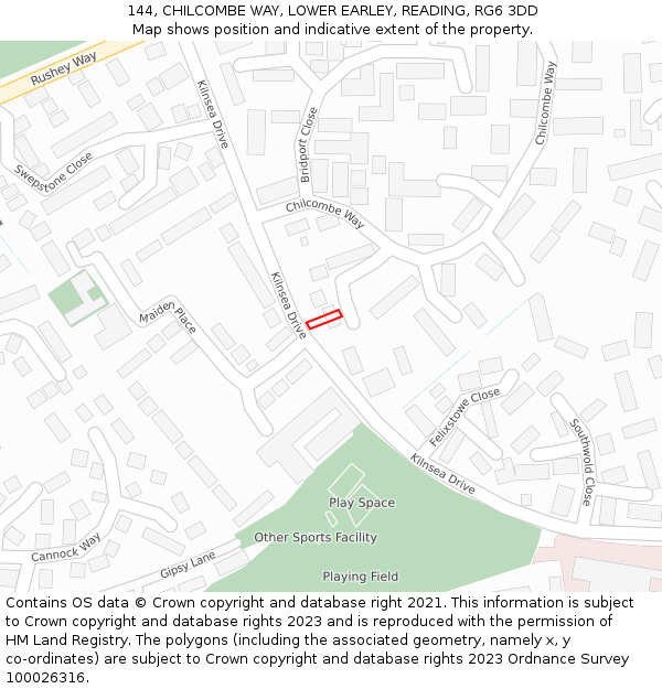 144, CHILCOMBE WAY, LOWER EARLEY, READING, RG6 3DD: Location map and indicative extent of plot