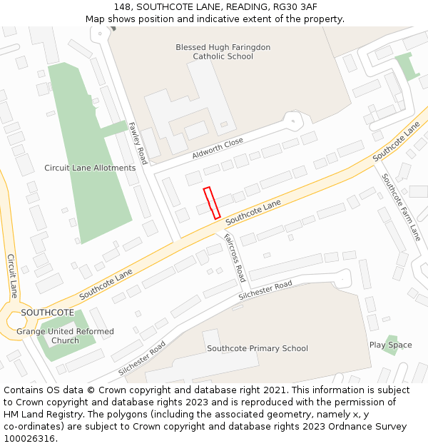148, SOUTHCOTE LANE, READING, RG30 3AF: Location map and indicative extent of plot