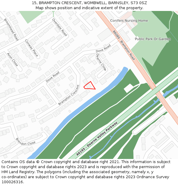 15, BRAMPTON CRESCENT, WOMBWELL, BARNSLEY, S73 0SZ: Location map and indicative extent of plot