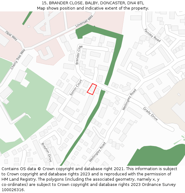 15, BRANDER CLOSE, BALBY, DONCASTER, DN4 8TL: Location map and indicative extent of plot