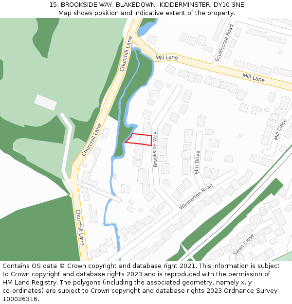 15, BROOKSIDE WAY, BLAKEDOWN, KIDDERMINSTER, DY10 3NE: Location map and indicative extent of plot