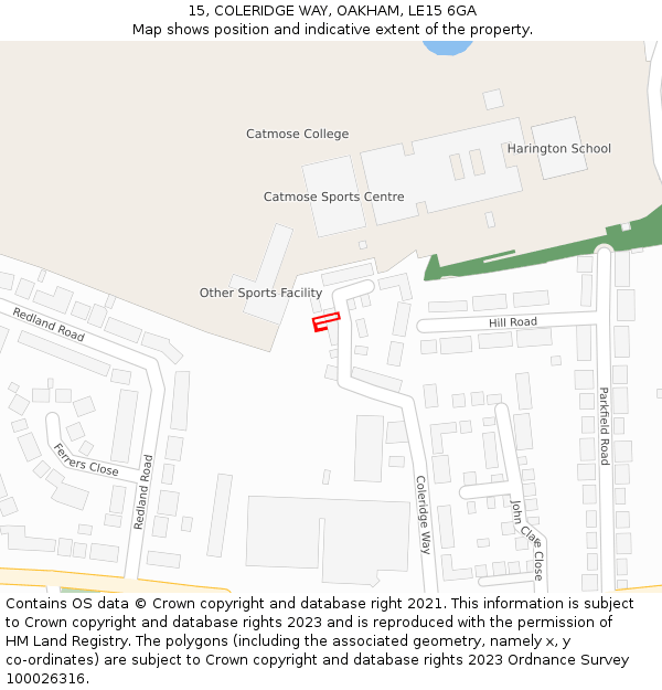 15, COLERIDGE WAY, OAKHAM, LE15 6GA: Location map and indicative extent of plot