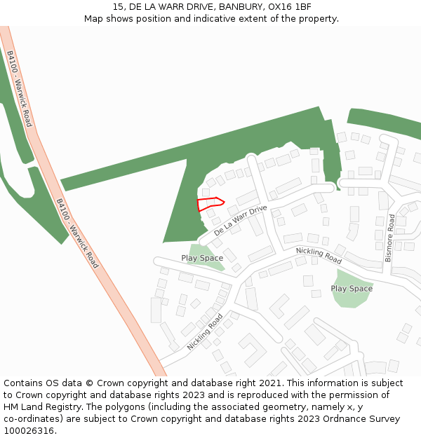 15, DE LA WARR DRIVE, BANBURY, OX16 1BF: Location map and indicative extent of plot