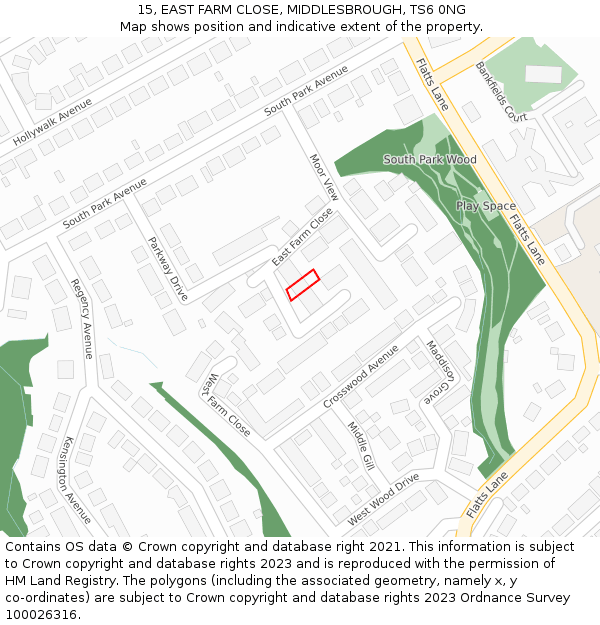 15, EAST FARM CLOSE, MIDDLESBROUGH, TS6 0NG: Location map and indicative extent of plot