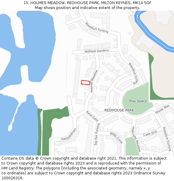 15, HOLMES MEADOW, REDHOUSE PARK, MILTON KEYNES, MK14 5GF: Location map and indicative extent of plot