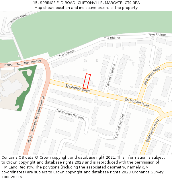 15, SPRINGFIELD ROAD, CLIFTONVILLE, MARGATE, CT9 3EA: Location map and indicative extent of plot