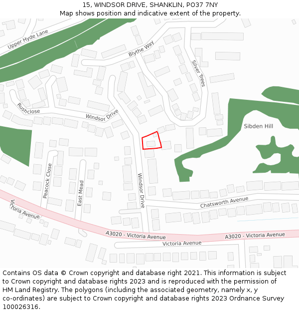 15, WINDSOR DRIVE, SHANKLIN, PO37 7NY: Location map and indicative extent of plot