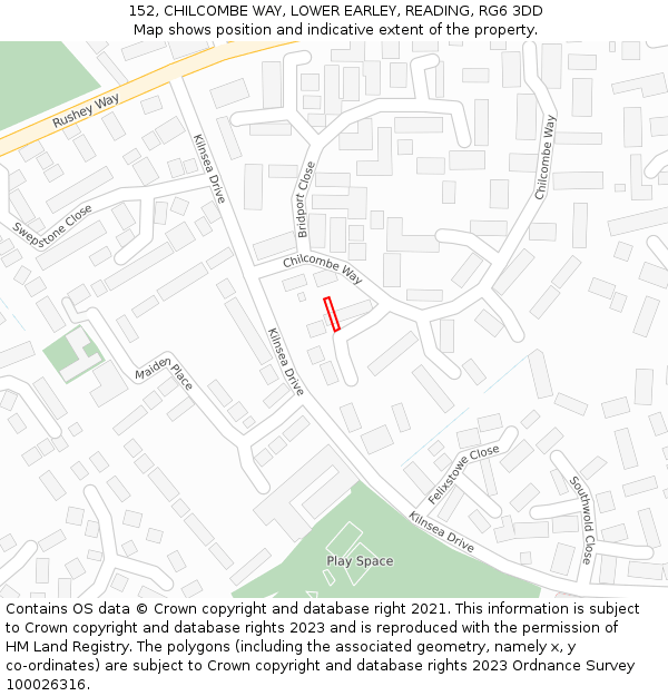 152, CHILCOMBE WAY, LOWER EARLEY, READING, RG6 3DD: Location map and indicative extent of plot