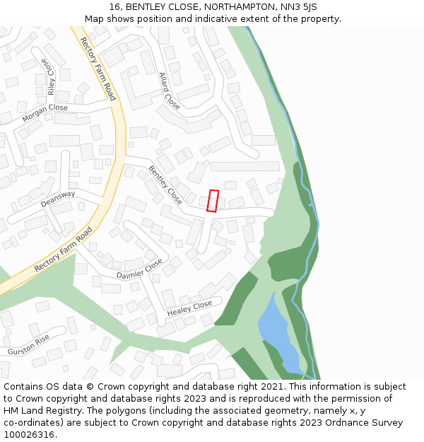 16, BENTLEY CLOSE, NORTHAMPTON, NN3 5JS: Location map and indicative extent of plot