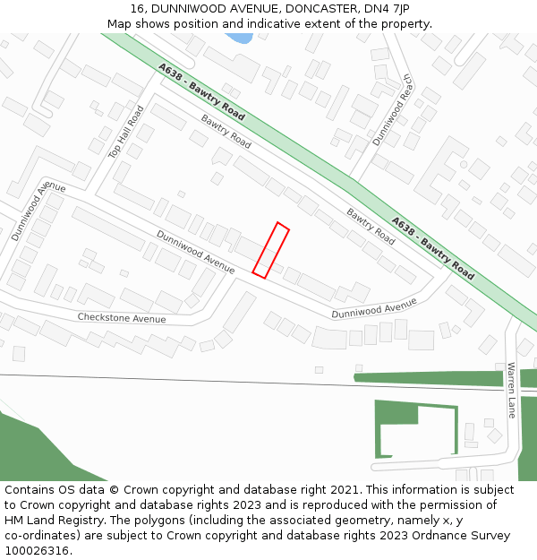 16, DUNNIWOOD AVENUE, DONCASTER, DN4 7JP: Location map and indicative extent of plot