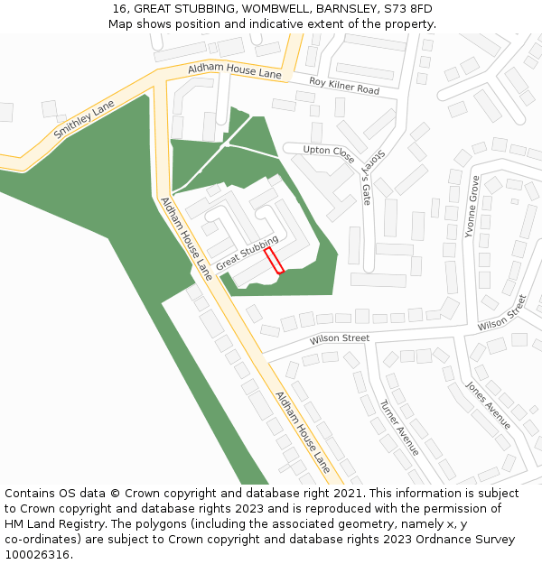 16, GREAT STUBBING, WOMBWELL, BARNSLEY, S73 8FD: Location map and indicative extent of plot
