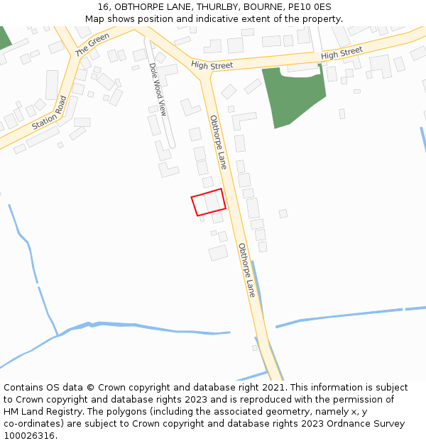16, OBTHORPE LANE, THURLBY, BOURNE, PE10 0ES: Location map and indicative extent of plot