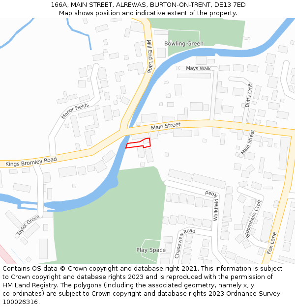 166A, MAIN STREET, ALREWAS, BURTON-ON-TRENT, DE13 7ED: Location map and indicative extent of plot