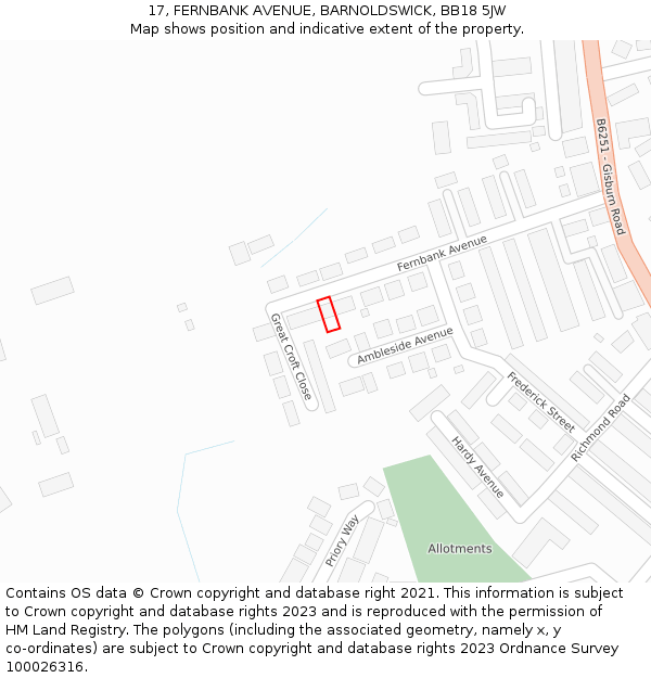 17, FERNBANK AVENUE, BARNOLDSWICK, BB18 5JW: Location map and indicative extent of plot