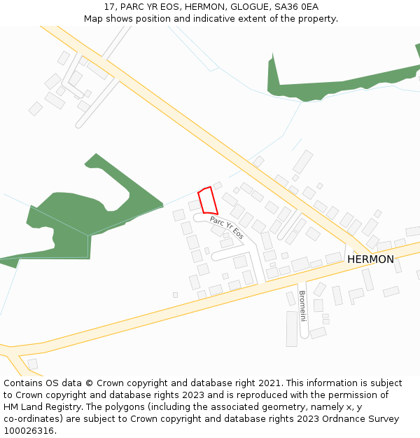 17, PARC YR EOS, HERMON, GLOGUE, SA36 0EA: Location map and indicative extent of plot