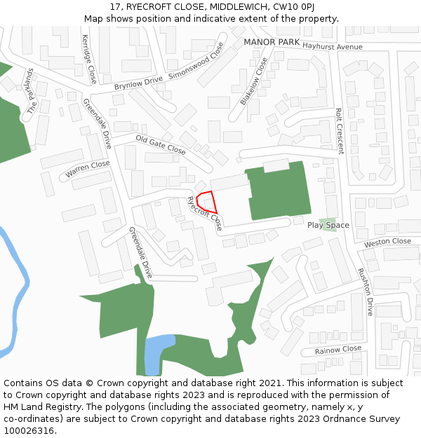 17, RYECROFT CLOSE, MIDDLEWICH, CW10 0PJ: Location map and indicative extent of plot
