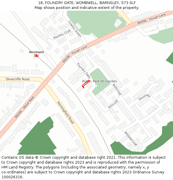 18, FOUNDRY GATE, WOMBWELL, BARNSLEY, S73 0LF: Location map and indicative extent of plot