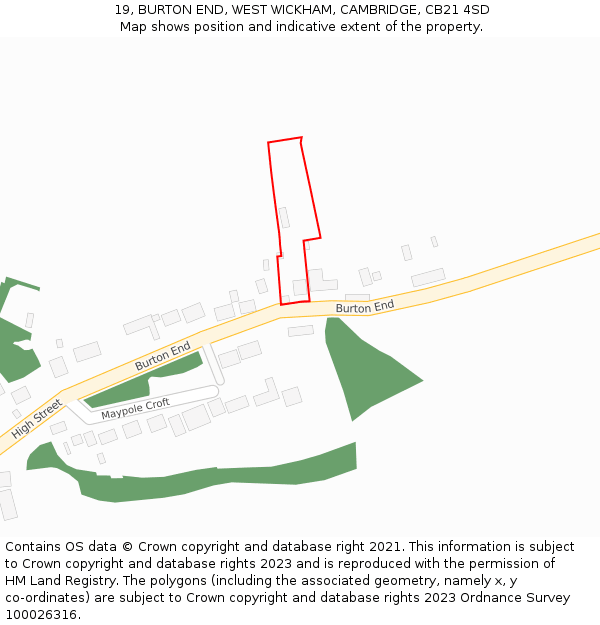 19, BURTON END, WEST WICKHAM, CAMBRIDGE, CB21 4SD: Location map and indicative extent of plot