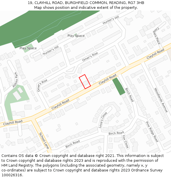 19, CLAYHILL ROAD, BURGHFIELD COMMON, READING, RG7 3HB: Location map and indicative extent of plot